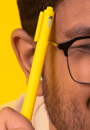 Close portrait with yellow pen