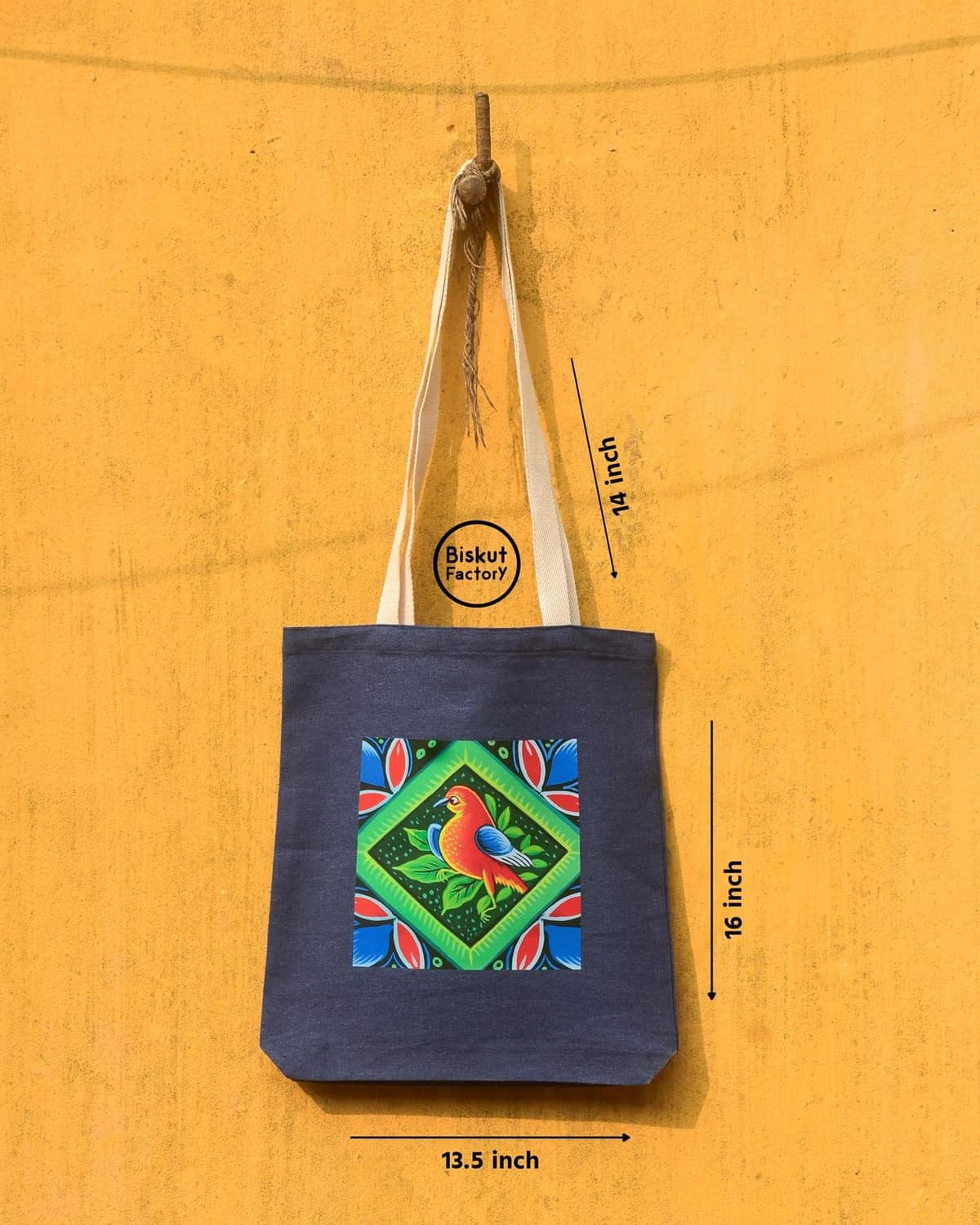 Printed Rickshaw Art "Rongeen Pakhi" Totebags By Biskut Factory